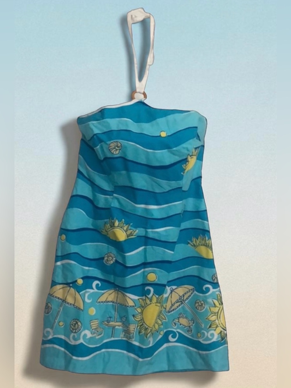 Lilly Pulitzer Blue & Yellow Striped Beach Halter Dress